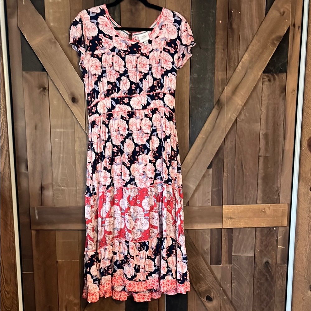 Knox Rose Navy and Pink Floral Midi Dress